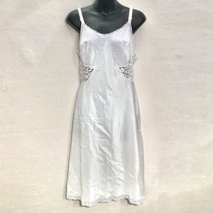 Vintage handmade lingerie slip white silky lace trim peekaboo sides